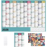 Calendrier mural 2026 12 mois avec autocollants agenda annuel pour planification �cole bureau maison ...
