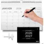 Calendrier mural 2026 - 2027 - planning mensuel 18 mois - organiseur familial pratique