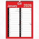 Calendrier mural 2026 a4 mensuel � 2 colonnes � spirales avec jours f�ri�s britanniques organiseur mensuel ...