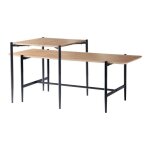 Calicosy - lot de 2 tables basses gigognes d�cor ch�ne pieds m�tal noir - jessie - bois clair