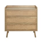 Calicosy - commode 3 tiroirs avec faades en rotin naturel l80 cm - palmo - bois clair