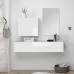 Calicosy - console suspendue avec rangement mural et miroir infinity - l130 cm - blanc - blanc