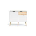 Calicosy - petit buffet 2 portes 1 tiroir blanc et d�cor ch�ne l987 cm - billund - blanc