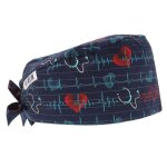 Calot m�dical ? bleu marine imprim� st�thoscope ? cheveux courts