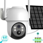 Camra solaire ptz avec zoom 6x 4k 8mp hd wifi extrieur sans fil ip panneau solaire scurit batterie ...