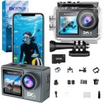 Cam�ra sport 5k 30fps 64go �tanche 40m avec wifi�cran double 2 batteries accessoires inclus pour les ...