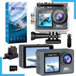 Camera sport 5k 30fps avec microphone sans fil double ecran 50mp eis 2 batteries cam�ra etanche 40mavec ...