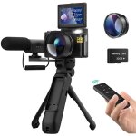 Camscope numrique 4k appareil photo 48 mp zoom numrique 16x trpied et microphone compact 32 go