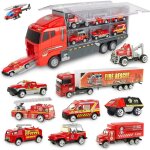 Camion de rangement enfant - set de 11 v�hicules pompiers en alliage m�tal - jouet de transport et stockage ...