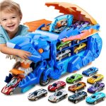 Camion transport voitures dinosaure ducatif jouet 2 en 1 avec lancement stockage et 8 voitures alliage ...