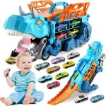 Camion transporteur dinosaure avec piste jectable et 12 mini voitures jouet enfant portable pour garons ...