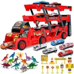 Camion transporteur de voitures avec 6 mini voitures en mtal 12 dinosaure jouet de camion pour enfant ...