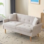 Canap 2 places fixe canap droit rembourr avec coussins pais - sweiko - tissu chenille beige