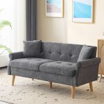 Canap 2 places fixe canap droit rembourr avec coussins pais - sweiko - tissu chenille gris