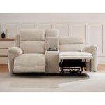 Canap� 2 places relax �lectrique avec tablette en tissu chin� beige keluno