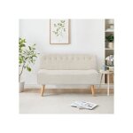Canap� 2 places rembourr� canap� fixe banquette capitonn�e avec pieds en bois 55�75�117 cm blanc