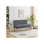 Canap� 2 places rembourr� canap� fixe banquette capitonn�e avec pieds en bois 55�75�117 cm gris fonc� ...