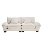 Canap� 2 places en tissu velourssofacanap� moderne224 cmavec accoudoirs et oreillers pieds en plastiquebeige ...