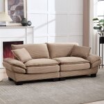 Canap� 2 places en tissu velourscanap� moderne224 cmavec accoudoirs et oreillers pieds en plastiquekaki ...