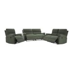 Canap�s 3 places 2 places et fauteuil relax �lectrique en velours c�tel� vert lunano