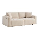 Canap� 3 places avec assise coulissante �lectrique en tissu beige dimarias