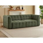 Canapé 3 places avec assise coulissante électrique en tissu texturé vert nelosa Canapé 3 places avec assise coulissante électrique en tissu texturé vert nelosa