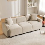Canap 3 places en chenille luxe - accoudoirs ronds scuriss coussins dco & assise extra - large (57cm) ...