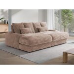 Canap� 3 places confort assise profonde en velours c�tel� grosses c�tes taupe calazo