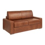 Canap� 3 places convertible express en cuir de buffle vintage caramel - couchage 140 cm - matelas 22 ...