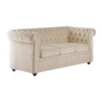 Canapé 3 places convertible en velours beige chesterfield Canapé 3 places convertible en velours beige chesterfield