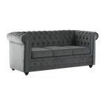 Canapé 3 places convertible en velours gris anthracite chesterfield Canapé 3 places convertible en velours gris anthracite chesterfield