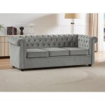 Canap 3 places convertible en velours gris clair chesterfield