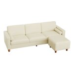 Canap� 3 places en cuir pu 234 cm avec repose - pieds et 2 coussins capacit� 365kg pieds bois massif ...