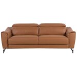 Canap 3 places en cuir vritable et cuir pu marron dor narwik