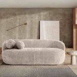 Canap� 3 places design nelum en tissu chenille cr�me - l 190 x p 88 x h 68 cm