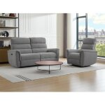 Canap 3 places et fauteuil relax lectrique en tissu gris cartasia