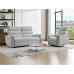 Canap 3 places et fauteuil relax lectrique en tissu gris clair cartasia