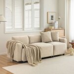 Canap 3 places en lin beige 2116771cm canap scandinave avec 2 coussins pour salon ponge hautement ...