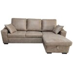 Canap 3 places avec mridienne coffre en simili - cuir coloris ciment - longueur 248 x profondeur 156 ...