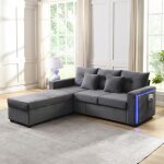 Canap 3 places avec pouf gant amovible + clairage led accoudoirs avec poches 5 coussins canap dangle ...