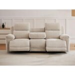 Canap� 3 places relax �lectrique avec tablette en tissu chin� beige keluno