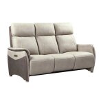 Canap� 3 places relax �lectrique tissu micro peau brun taupe et beige mastic avec tablette centrale - ...