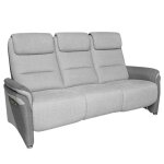 Canap� 3 places relax �lectrique tissu polyester gris clair et gris fonc� avec tablette centrale imitation ...