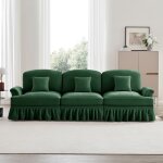 Canap� 3 places - truxen8 - mid - century - chenille verte - jupe amovible