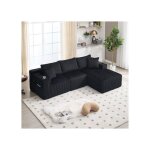 Canap� 3 places en velours c�tel� souple canap� modulable avec m�ridienne 5 coussins poches lat�rales ...