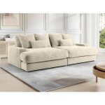 Canap� 4 places confort assise profonde en velours c�tel� grosses c�tes beige calazo