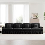 Canap� 4 places - truxen8 - style mi - si�cle - chenille noire - jupe amovible - pieds fusel�s