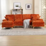 Canap 4 places - velours orange adapt pour le salon - dimensions : l272 x p136 x h88 cm