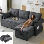 Canap� dangle 3 places convertible avec coussins porte - gobelet oreillers - canap� - lit en forme l ...