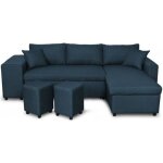 Canap� d'angle 3 places r�versible oslo avec coffre et poufs gauche en tissu - bleu - l241 x p146 x h81cm ...